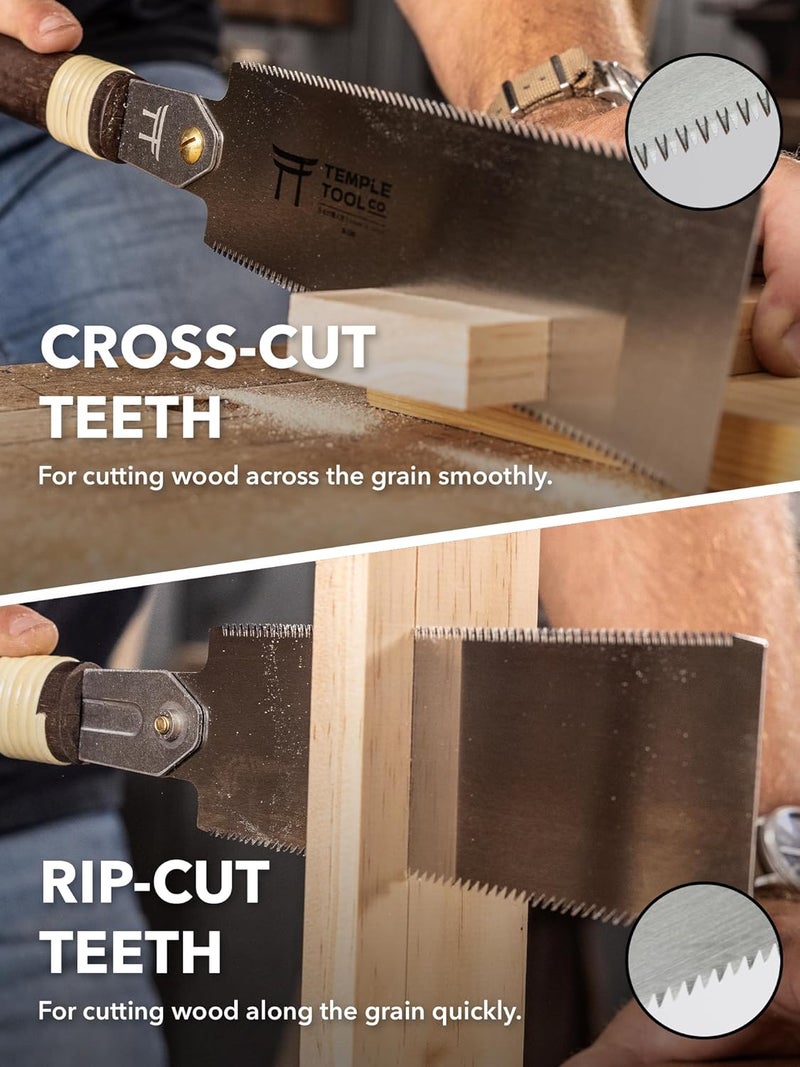 Temple Tool Japanese Pull Saw - 7 Ryoba Hand Saw with Rip-cut and Crosscut - for Dovetails, Tenons, Joinery, Cutting Boards to Length & Width- Co. - Image 5